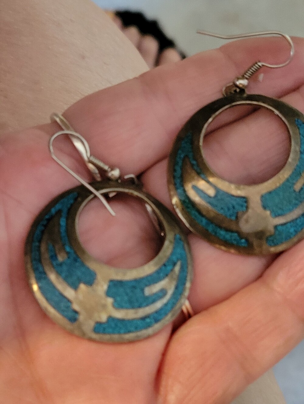 Vintage-Style Turquoise Hoop Drop Earrings - Women Jewelry